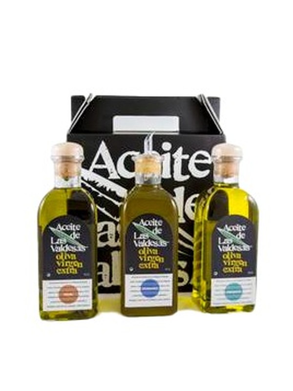 Estuche de tres frascas de 0,5 litros de aceite de oliva virgen extra