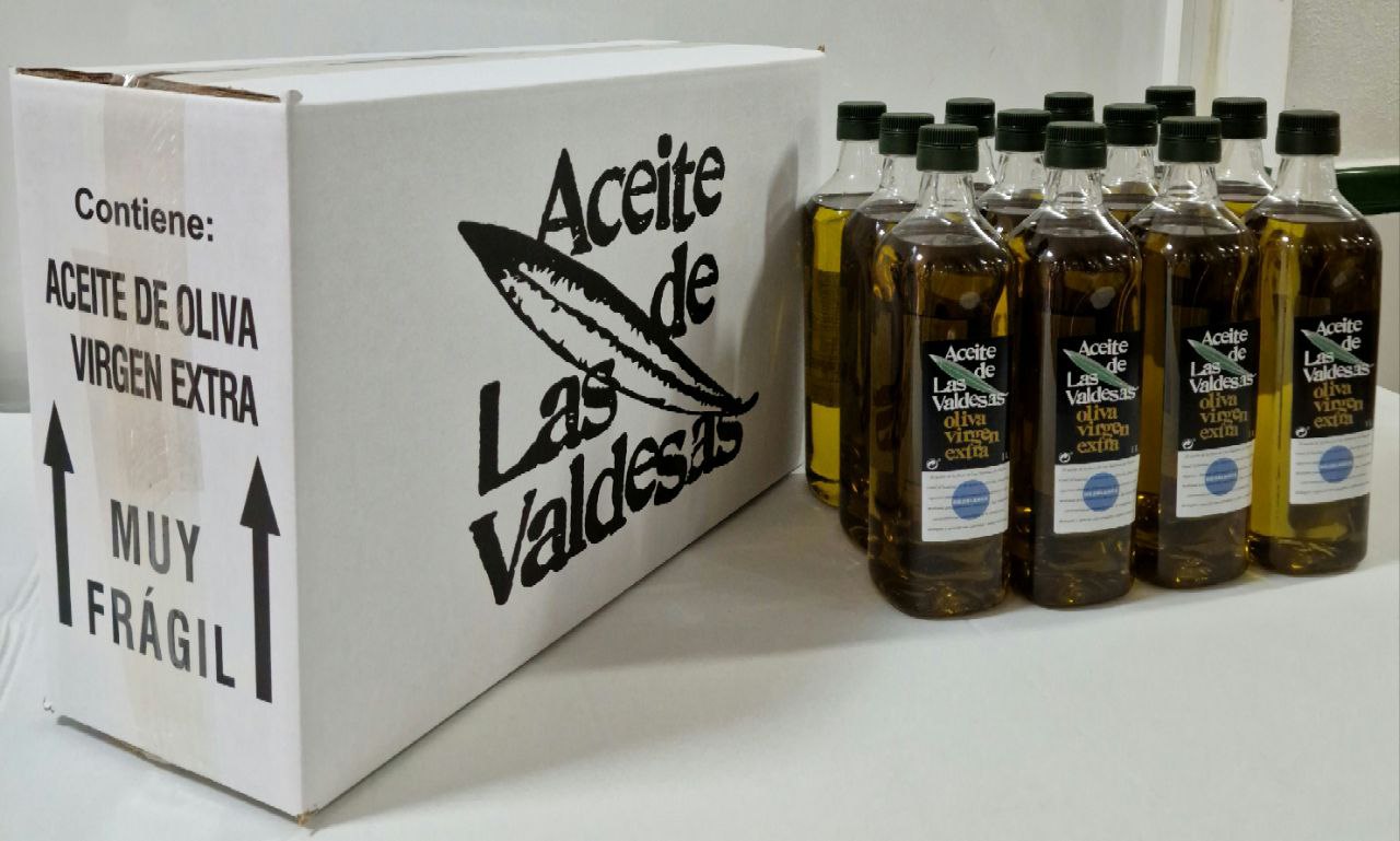 Caja con 12 botellas de 1 litro de aceite de oliva virgen extra
