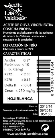 Etiqueta aceite de oliva virgen extra